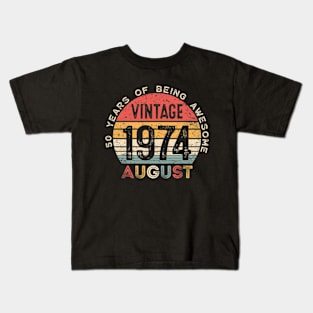 Vintage August 1974, 50 Years Of Being Awesome, 50th Birthday Kids T-Shirt